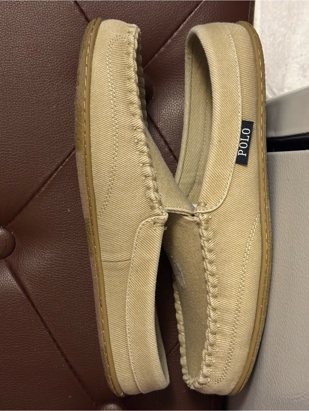 Ralph Lauren Khaki Canvas Slip-On Loafers with White Polo Logo Too BIG 4 ME🥺 - Picture 4 of 6